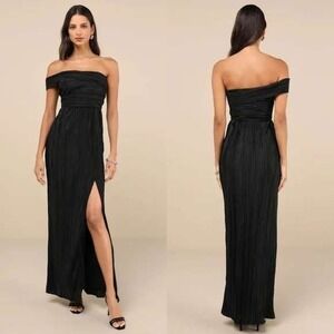 Lulu's Poised Performance Black Plisse One-Shoulder Maxi Dress Size XXL